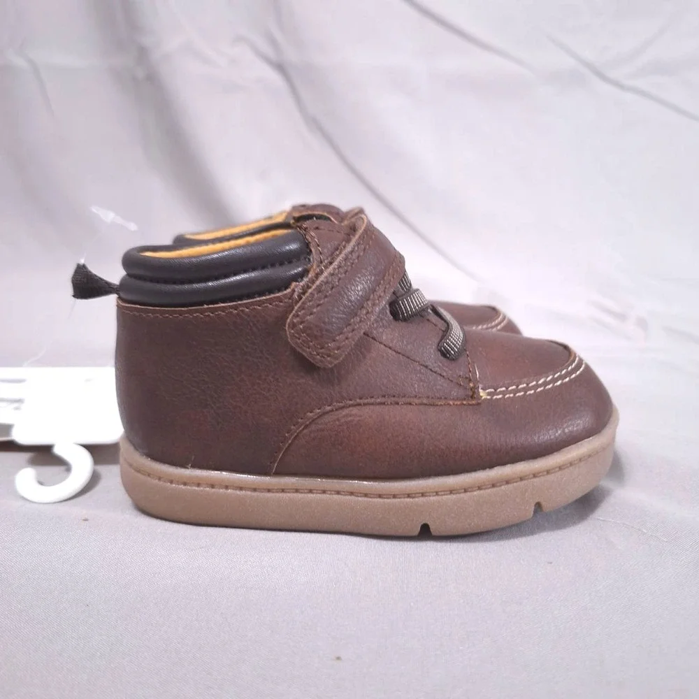 Carters Every Step Kids Brown Faux Leather‎ Boots Hook and Loop Toddler US4.5